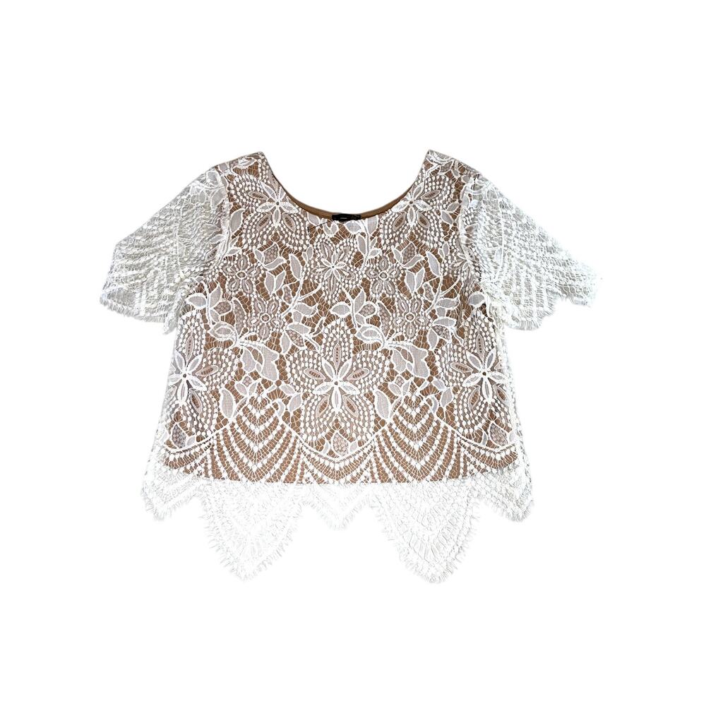 Express Lace Overlay Top Size S White Tan